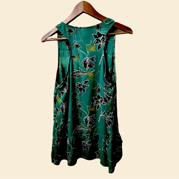 Cabi Tank Top Blouse Green & Black Zoe Falling Flowers Sheer Women’s Size Medium - Picture 2 of 10